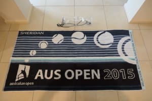 TWO 2015 AUSTRALIAN OPEN MENS FULL SIZE PLAYER TENNIS TOWELS