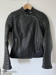 Women’s black leather motorcycle jacket