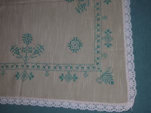 Crochet Lace Edge Green Embroidered Cross Stitch Square 74cm x 74cm