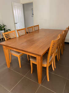 8 SEATER WOODEN DINING TABLE AND CHAIRS