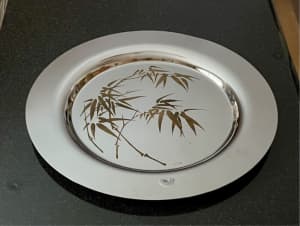 Stainless Steel Serving Tray Platter Embossed Bamboo Sambonet 37.5 cm
