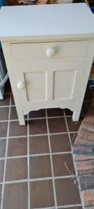antique white rustic bedside table with drawer and cabinet