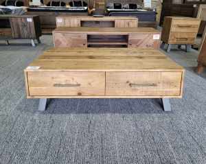 RRP$499 Reclaimed Timber 4 Drawer Coffee Table w/ Steel Legs