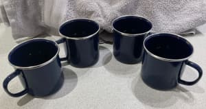 4 blue enamel mugs - wanderer brand - NEW 