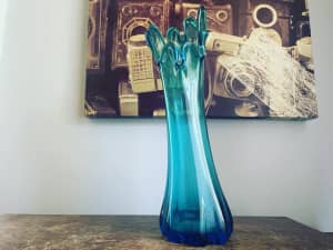 Vintage Light Blue Art Glass Finger Vase