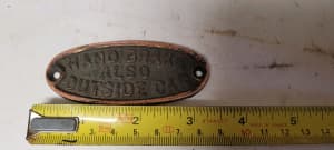 Antique collectable railway brass plate sale as is 