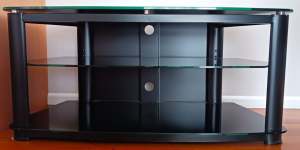Black Tempered Glass 3-Tier TV Stand / Entertainment Unit - Ex Cond