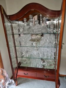 Antique solid timber Chippendale style glass, mirror display cabinet