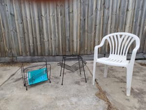 Side Table frame and Magazine Rack mid century iron (2 items bulk lot)