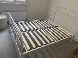 Double bed frame white ornate metal