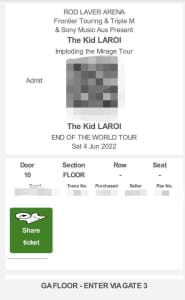 THE KID LAROI - Saturday 4th June Rod laver arena 2 x tickets