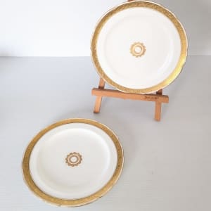 Antique Minton Davis Collamore Dinner Plate X2 Gold Rim Pattern S7082