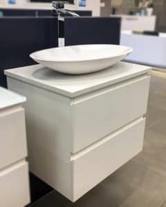 750mm White Gloss Two Drawers Unit Vanity with Stone Bench Top