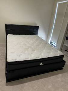 Black PU upholstered double gas lift bed frame and mattress