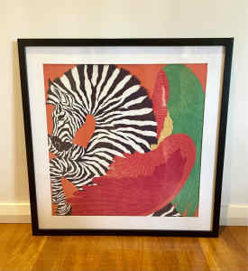 Vibrant colourful zebra framed artwork