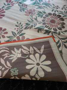 In/outdoor plastic 2-sided cream/orange/green floral mat/rug,118x275cm