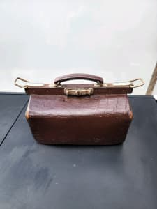 Antique canvas Gladstone bag foldable travel suitcase, 1800s