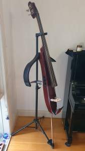 Yamaha SLB200 Electric Upright Bass With Soft Bag and Flight Case.