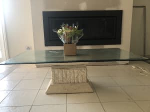 Fossil Stone Glass Coffee table