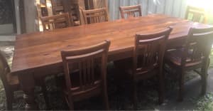Solid timber Eureka 8 seater dining table and chairs