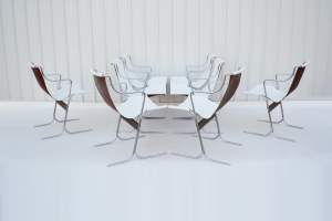8 Vintage Ross Littell dining chairs. Designer. B & B Italia, era