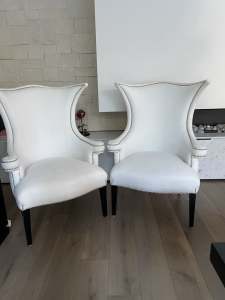 Carver armchairs, white with studs