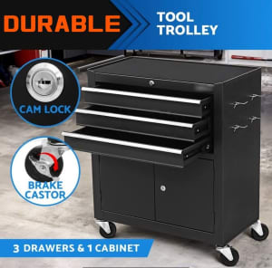 3 Drawer Tool Box Chest Cabinet Storage Garage Organiser Wheels WA