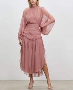 SHONA Joy Olympia Long Sleeve Open Back Midi Dress - Antique Rose
