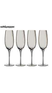 Salt n pepper flute glasses x4. Free shipping