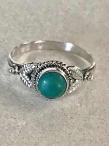 Solid 925 Sterling Silver Turquoise Ring, size 8.5, Q1/2, 58.2