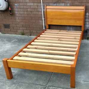 solid timber king single bed and mattress, low end