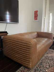 Danish inspired 100% tan leather sofa
