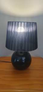 Bedside lamp round black orb with black cloth shade
