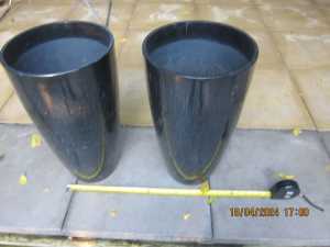 2 Solid plastic round black planter pots 27cm x 55cm