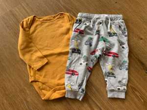Next (UK) Boys Bodysuit and H&M Track Pants - Size 0 (6-12m)