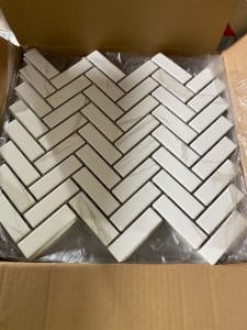 White Herringbone Marble Mosaics