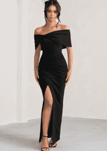 Eva Black Bardot Bow Dress - Club L London (Size 10)