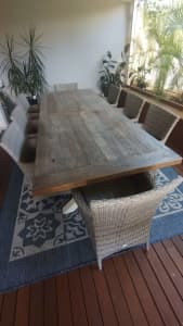 Solid timber outdoor table with 8 chairs