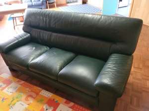 Sofa 3 seat lounge, dark green pu leather, small hole on 1 cushion