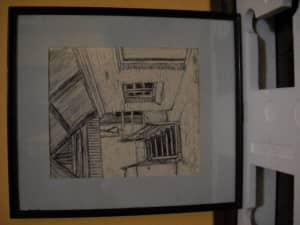 ORIGINAL FRAMED CHARCOAL SKETCH BY CONNIE APPLES AUSTRALIAN HOTEL