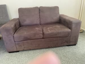 Brown imitation suede two seater lounge