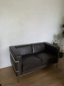 Mid century style dark brown sofa 