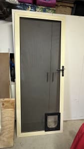 Screen door with crime-safe mesh and doggy door