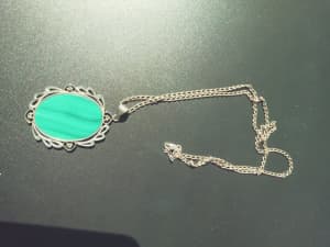 Vintage Sterling silver malachite pendant and necklace