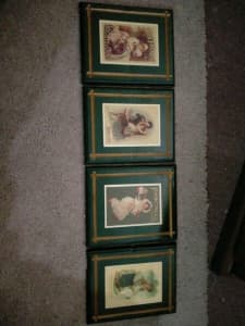Set Of 4 Old Fashion retro prints on wood frame/Hanger