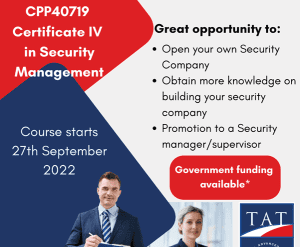 Certificate IV Security Management-Gov. Funded Class 6 May & 3 June