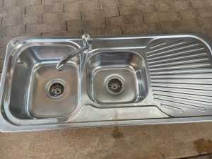 Radiant 1 3/4 bowl stainless steel kitchen sink with mixer tap