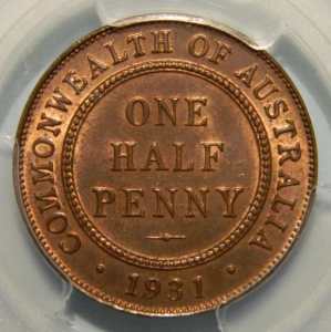 1931 KGV Half Penny - PCGS MS64BN - Only 3 Graded Higher