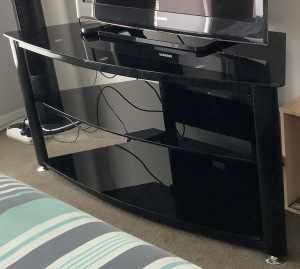 Very nice design black tempered glass3 level TV unit metal frame&legs