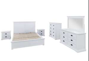 Solid Acacia Queen Bed Frame in White (King & Suite Available)